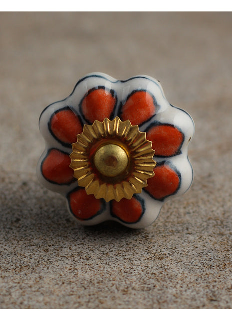 Well Designed White Dresser Cabinet Knob With Orange Flower