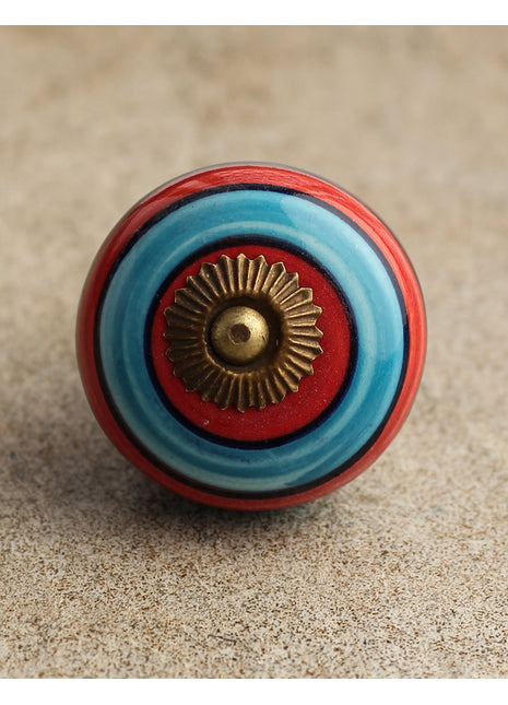 Blue And Red Spiral Hand Painted Ceramic Kitchen Cabinet Drawer Knobs