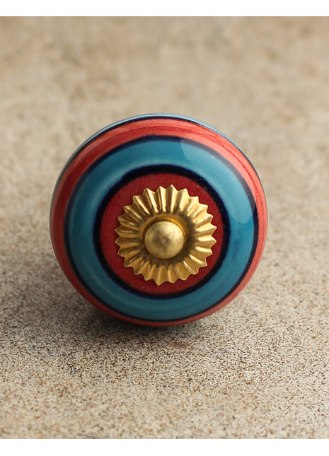 Blue And Red Spiral Hand Painted Ceramic Kitchen Cabinet Drawer Knobs
