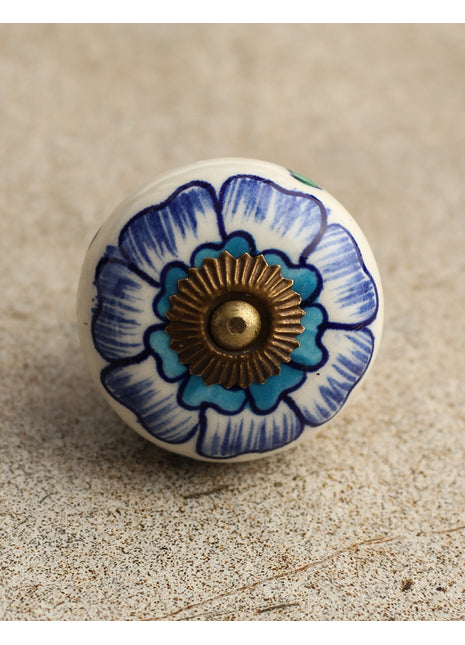 Stylish White And Turquoise Ceramic Cabinet Knob