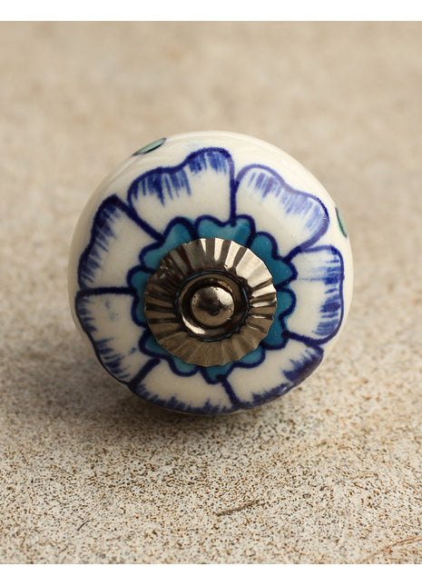 Stylish White And Turquoise Ceramic Cabinet Knob