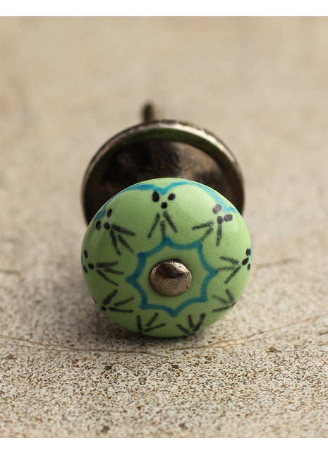 Green Ceramic Drawer Knob With Black Print