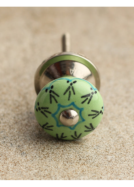 Green Ceramic Drawer Knob With Black Print