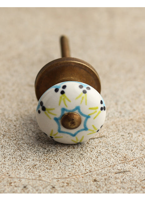 White Round Kitchen Cabinet Knob With Multicolor Print