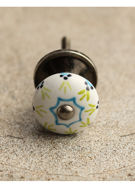 White Round Kitchen Cabinet Knob With Multicolor Print