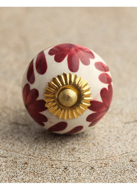 Elegant White Ceramic Door Knob With Red Flower