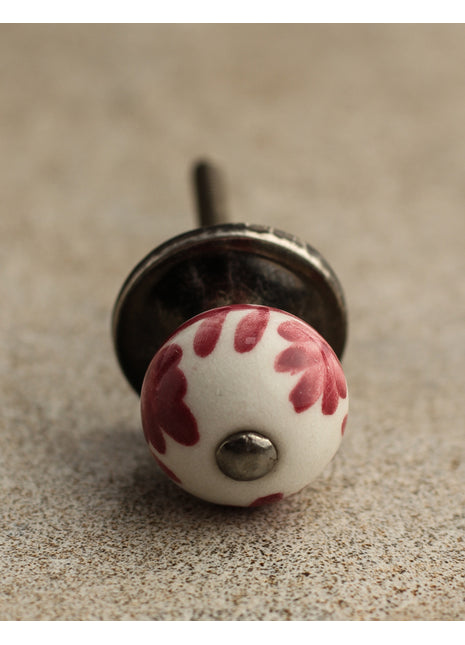 White Ceramic Kitchen Cabinet Knob with Maroon Flowers