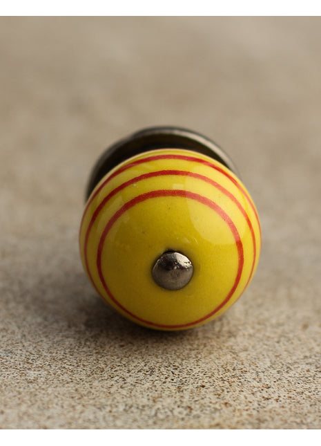 Yellowish Brown and Red Circular Striped Ceramic Knob
