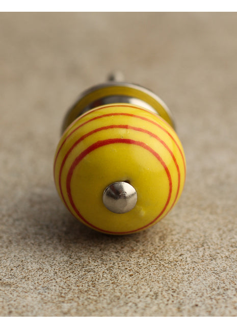 Yellowish Brown and Red Circular Striped Ceramic Knob