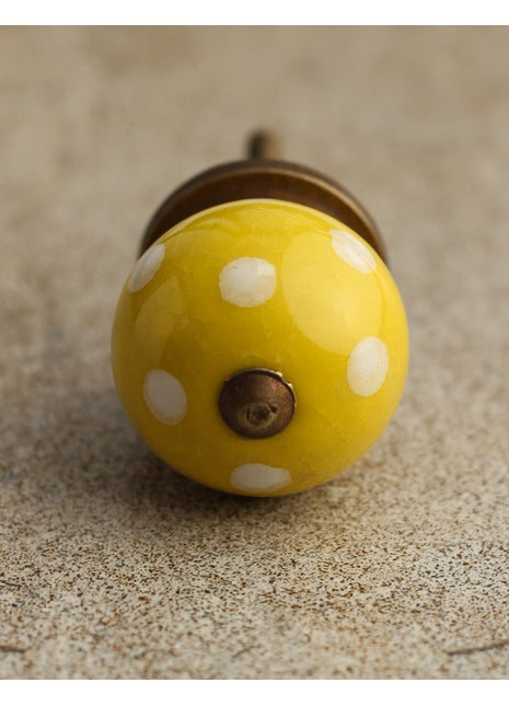 Yellow Cabinet Knob With White Polka-Dots