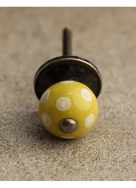 Yellow Round Knob With White Polka Dots