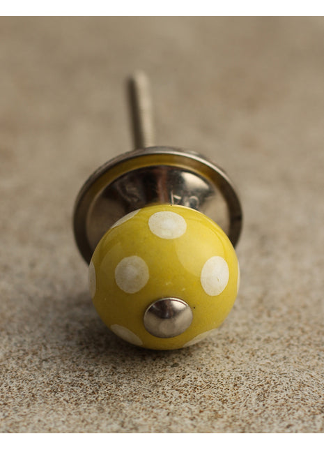 Yellow Round Knob With White Polka Dots