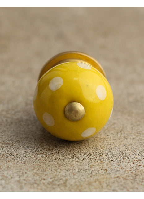 Yellow Cabinet Knob With White Polka-Dots