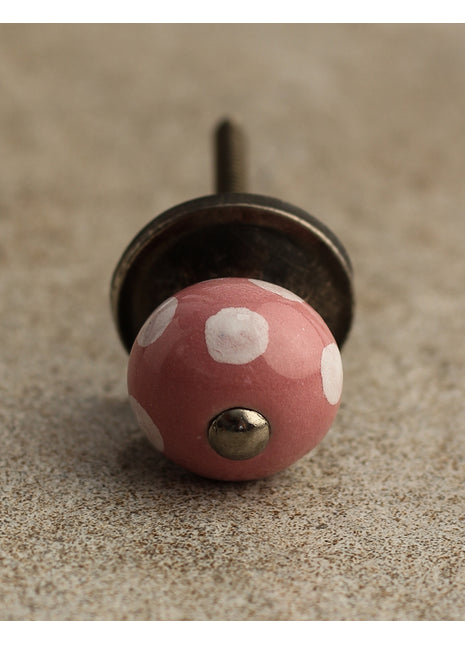 Pink Ceramic Drawer Knob With White Polka Dots