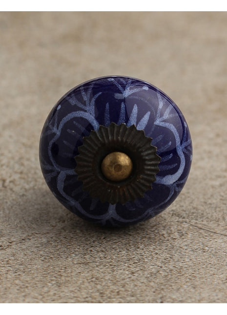 Royal Blue Ceramic Drawe Knob With Turquoise Prints