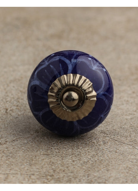 Royal Blue Ceramic Drawe Knob With Turquoise Prints