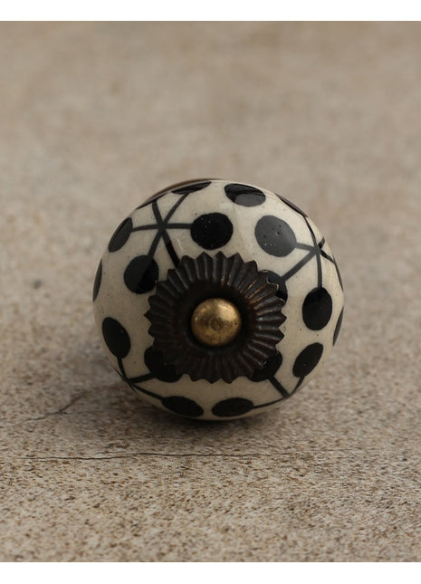 Black Print On White Ceramic Kitchen Cabinet Knob