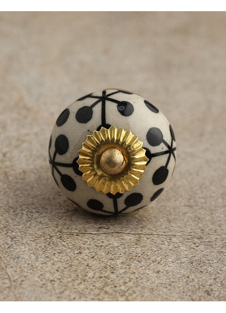 Black Print On White Ceramic Kitchen Cabinet Knob