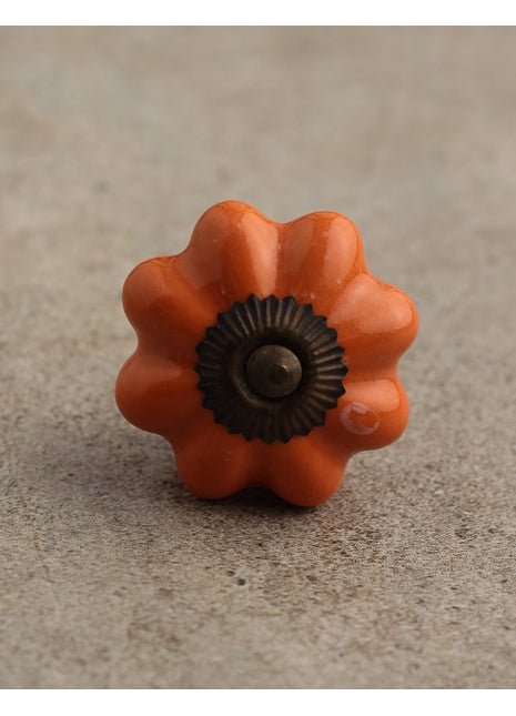 Solid Orange Handmade Flower Shape Ceramic Cabinet Knobs