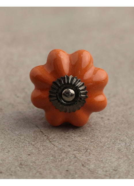 Solid Orange Handmade Flower Shape Ceramic Cabinet Knobs