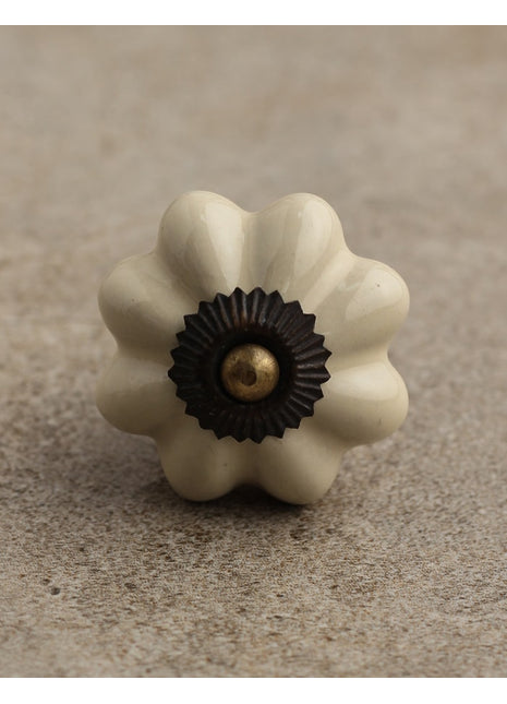 Cream Color Handmade Flower Shaped Ceramic Drawer Knob
