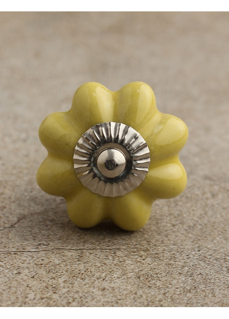 Solid Yellow Handmade Flower Shape Ceramic Cabinet Knob