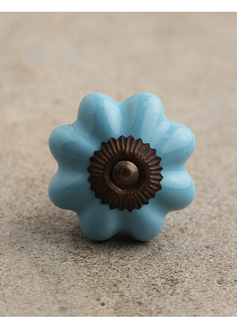 Turquoise Handmade Flower Shaped Ceramic Drawer Knob