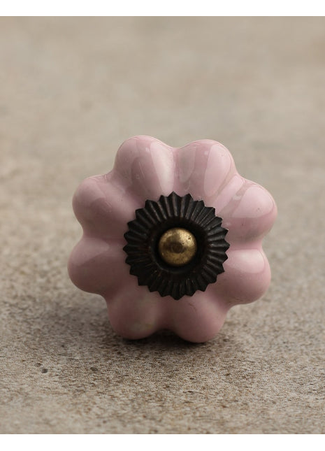 Solid Pink Flower Shape Ceramic Cabinet Knob