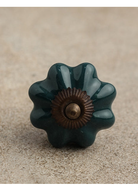 Dark Green Flower Shaped Ceramic Drawer Knob