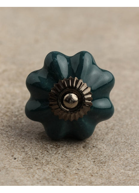 Dark Green Flower Shaped Ceramic Drawer Knob