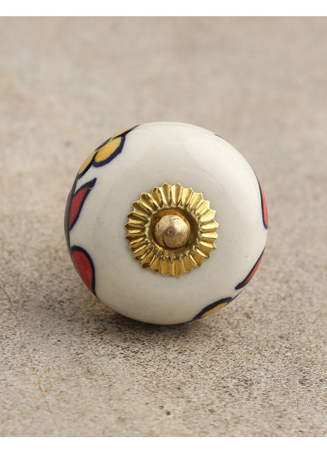 White Round Kitchen Cabinet Knob With Multicolor Flowers