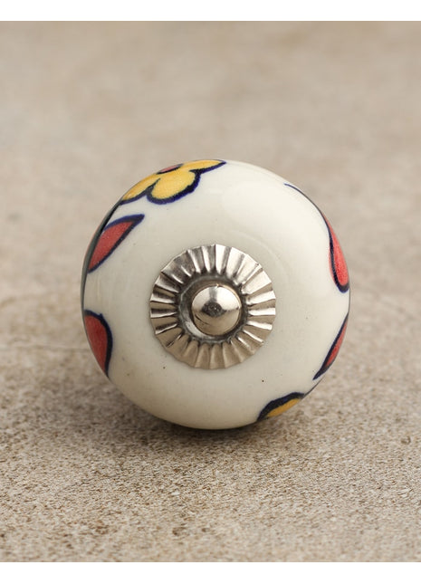White Round Kitchen Cabinet Knob With Multicolor Flowers