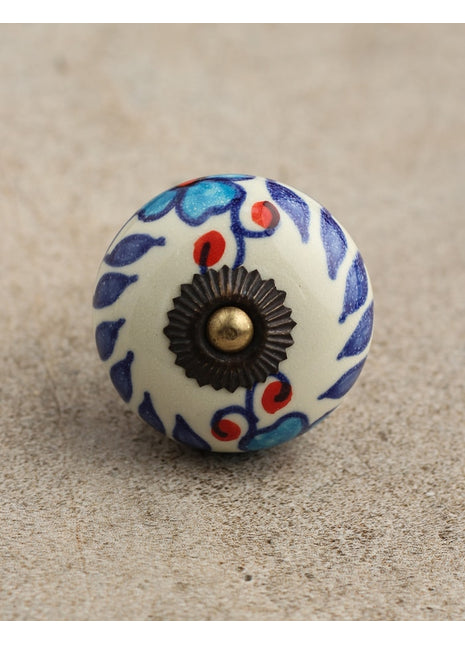 Stylish White Ceramic Cabinet Knob With Multicolor Print