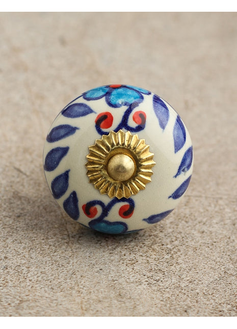 Stylish White Ceramic Cabinet Knob With Multicolor Print