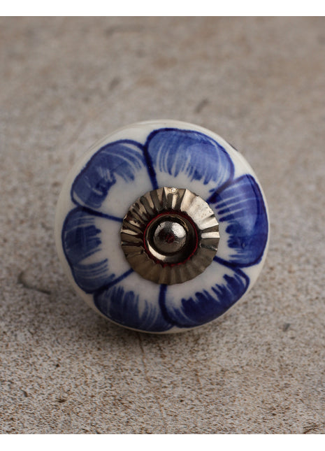 Designer White Ceramic Drawer Cabinet Knob With Blue flower