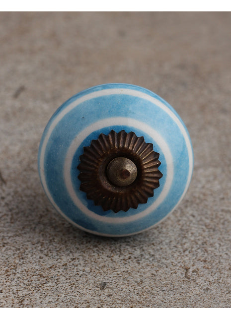 Turquoise And White Spiral Hand Painted Cabinet Knob