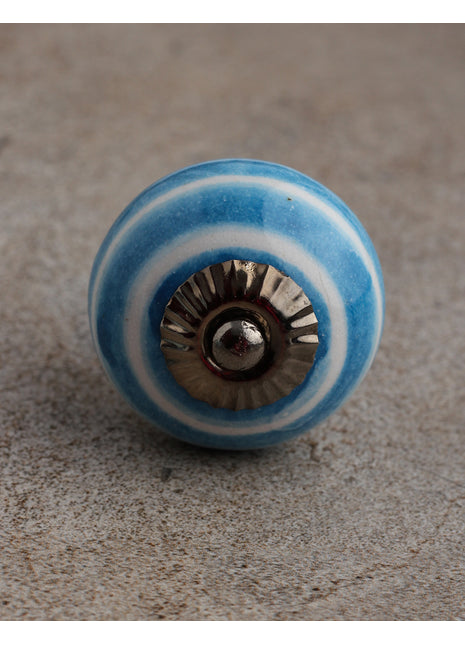Turquoise And White Spiral Hand Painted Cabinet Knob