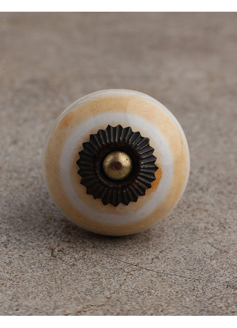 Stylish White Ceramic Cabinet Knob With Yellow Spiral