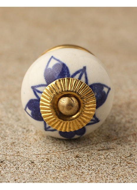 Elegant White Ceramic Drawer Cabinet Knob with Blue flower