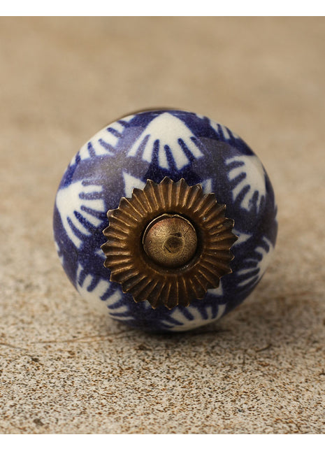 White Royal Ceramic Door Knob With Blue Print