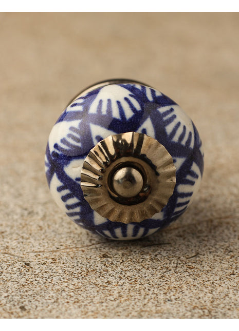 White Royal Ceramic Door Knob With Blue Print