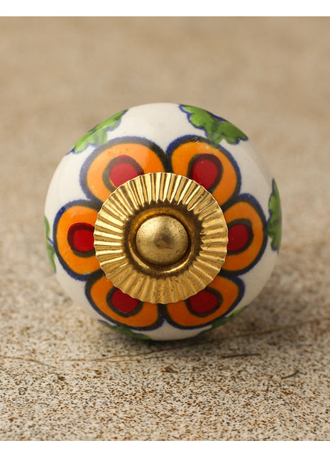 Elegant White Base Ceramic Knob With Multicolor Print