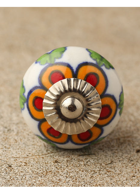 Elegant White Base Ceramic Knob With Multicolor Print