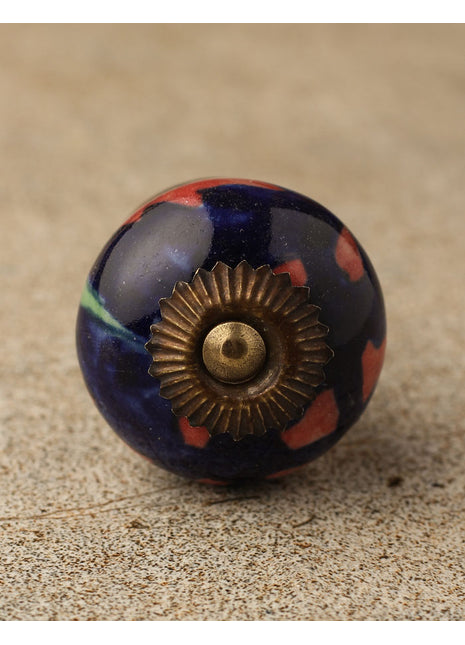 Blue Round Dresser Cabinet Knob With Red Design