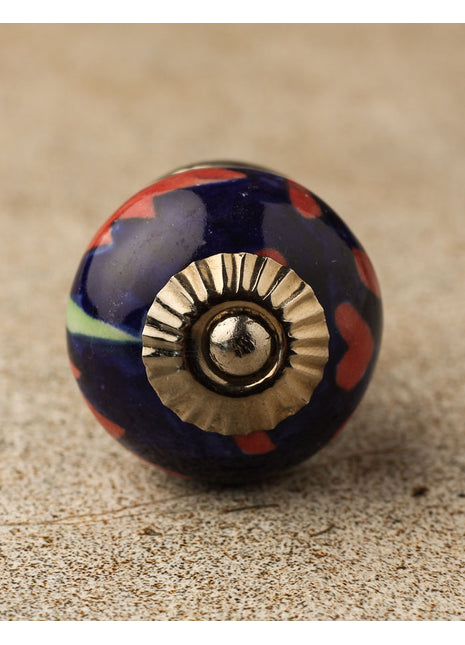 Blue Round Dresser Cabinet Knob With Red Design
