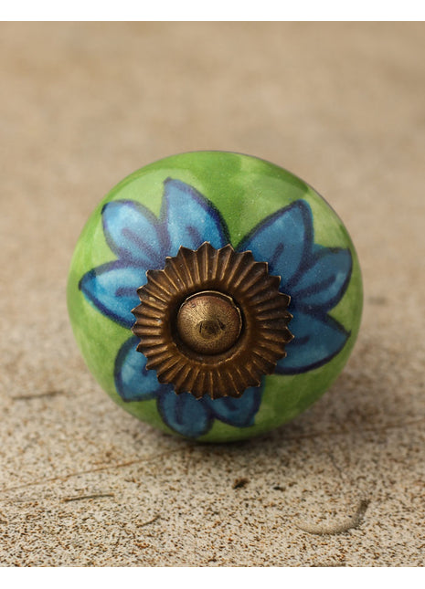 Elegant Green Ceramic Drawer Knob With Green Flower