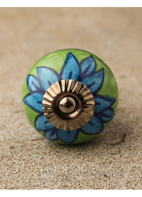 Elegant Green Ceramic Drawer Knob With Green Flower