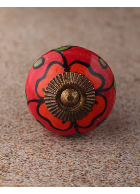 Red Base Ceramic Drawer Knob With Multicolor Print