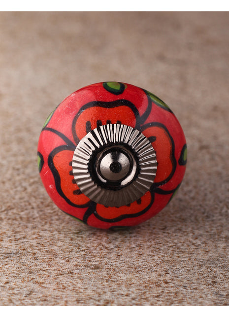 Red Base Ceramic Drawer Knob With Multicolor Print