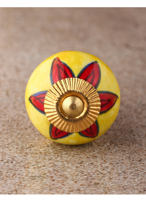 White Round Ceramic Dresser Knob With Red Flower